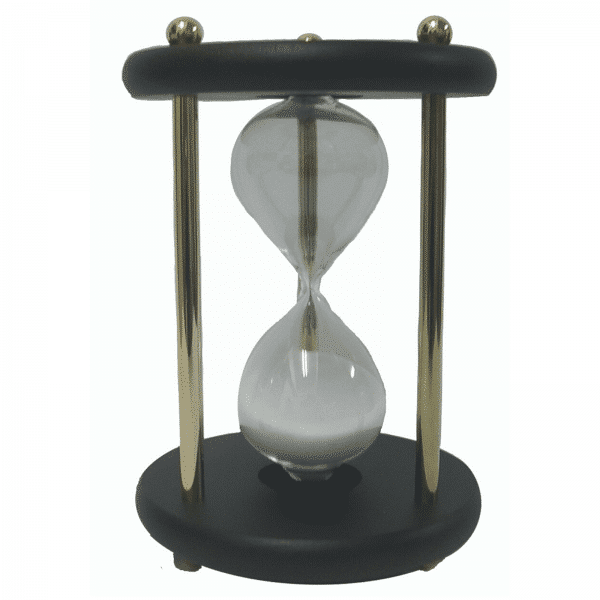Horloge de sable de 15 min en bois avec des montants en laiton massif