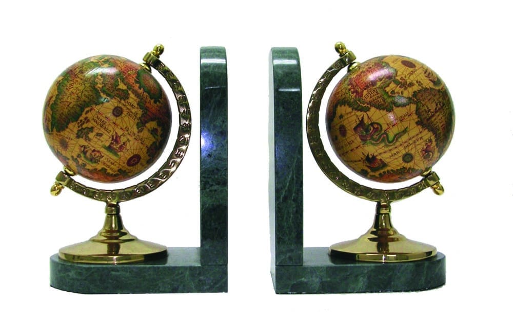 Serre-Livres en Marbre avec Globe Terrestre Antique - Hauteur 17 cm
