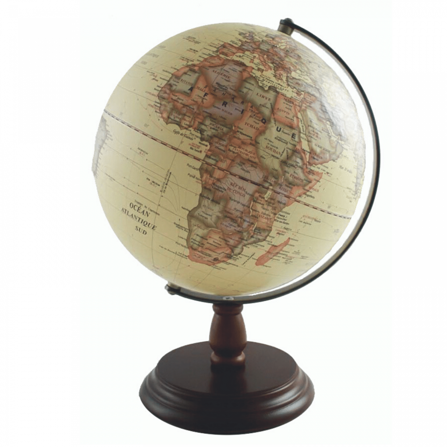 Globe terrestre en relief avec socle en bois Statuette.fr