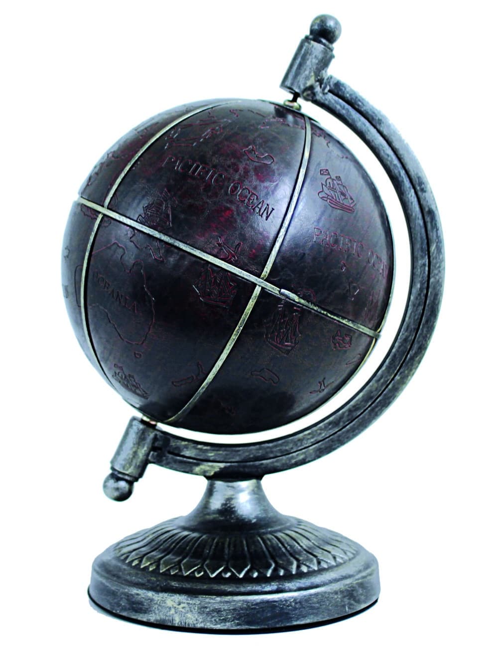 Globe Terrestre Décoratif en Similicuir avec Support en Métal Satiné - 35 cm