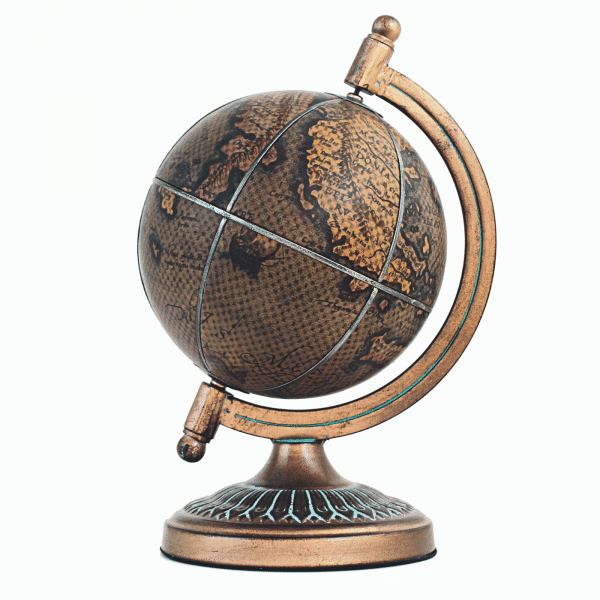Mappemonde avec carte méditerranéenne en cuir et en bronze