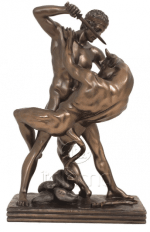 Sculpture miniature de Thésée se battant contre le minotaure