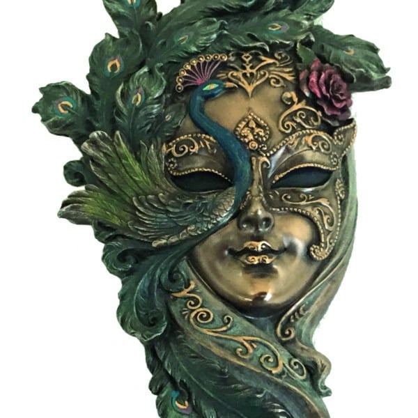 Statuette Murale "Masque Vénitien Paon" en Résine – Décoration Murale Artistique