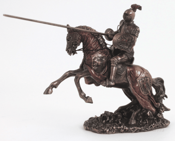 Figurine - Cavalier féodal rouge armé de sa lance