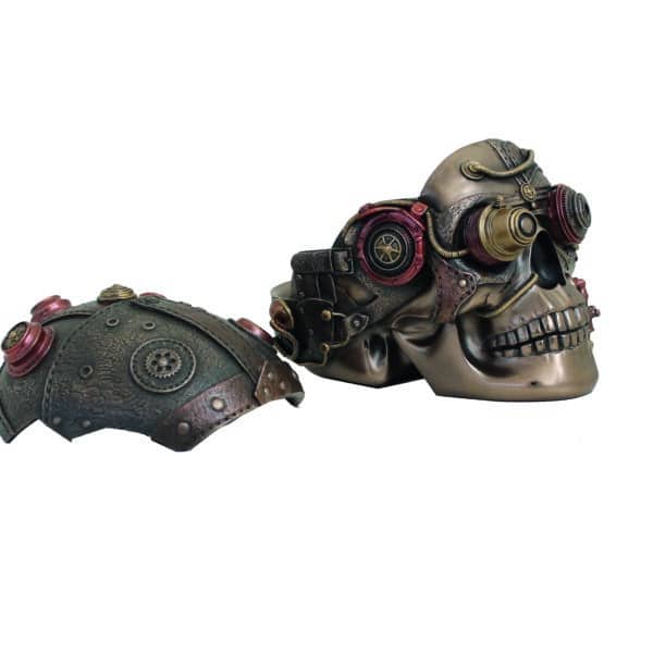 Statuette Crâne Steampunk en Résine - Sculpture Décorative avec Compartiment Secret