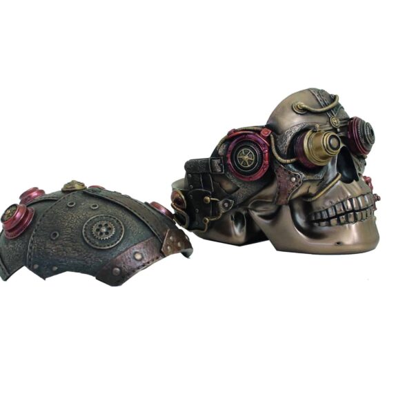 Statuette Crâne Steampunk en Résine - Sculpture Décorative avec Compartiment Secret