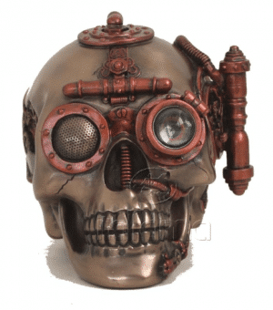 Figurine - Crâne de Steampunk équipé d'un rangement