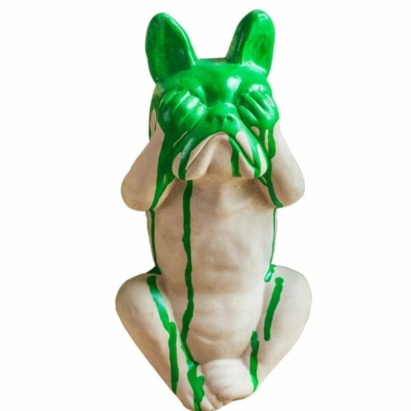 Statue Bouledogue Peinture Verte