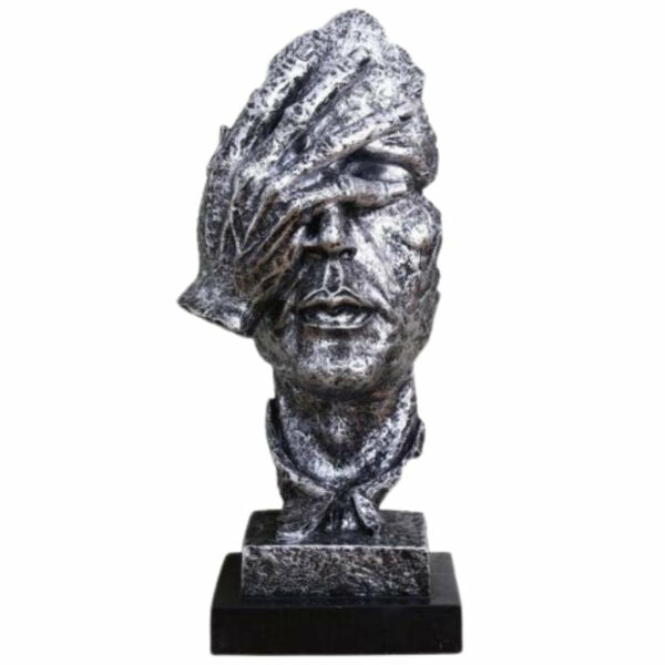 Statue Homme Visage Argenté