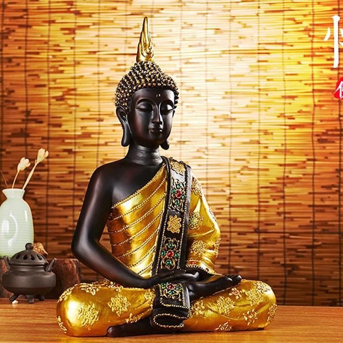 Statuette Bouddha Assis Résine Doré 42cm