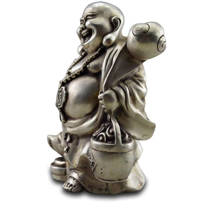 Statuette de Bouddha rieur, couleurs argent et blanc