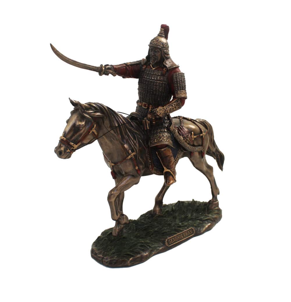Statuette Gengis Khan à Cheval en Résine Bronze - Sculpture Historique Détaillée