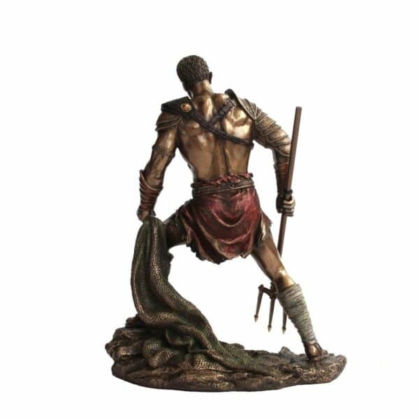 Vue arrière de la statuette de gladiateur rétiaire de 28 cm