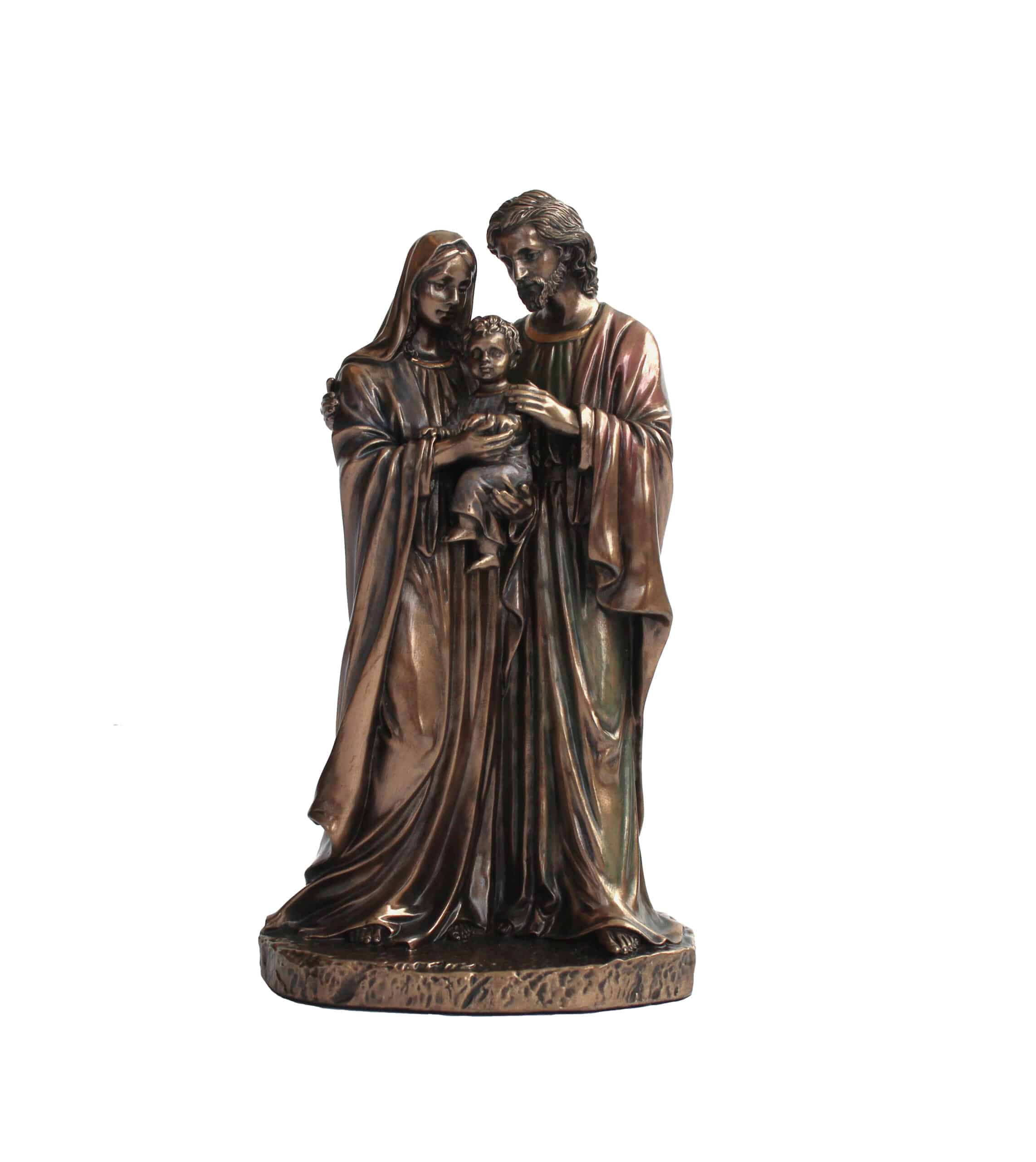 Statuette de la Sainte Famille en résine finition bronze avec Marie, Joseph et l’Enfant Jésus Statuette de la Sainte Famille en résine finition bronze avec Marie, Joseph et l’Enfant Jésus